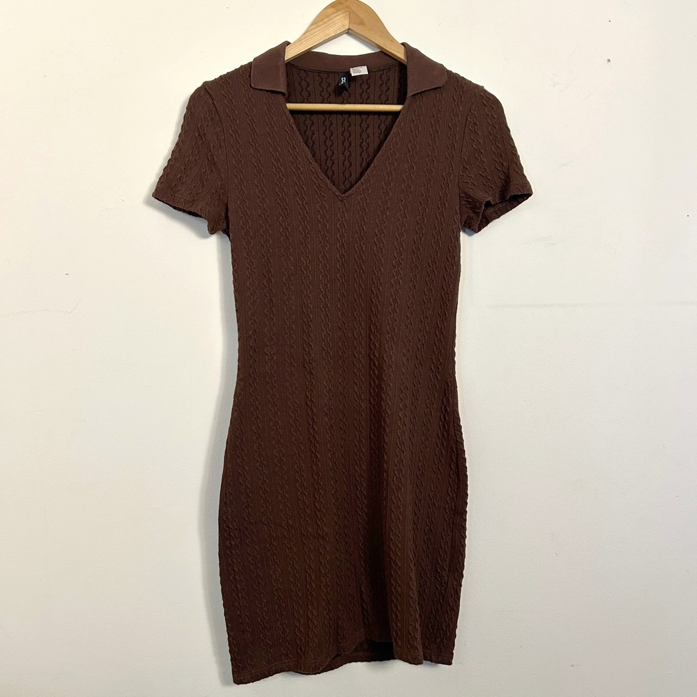 H&M Divided Cable Knit Polo Collar‎ Mini Dress Brown Medium Excellent